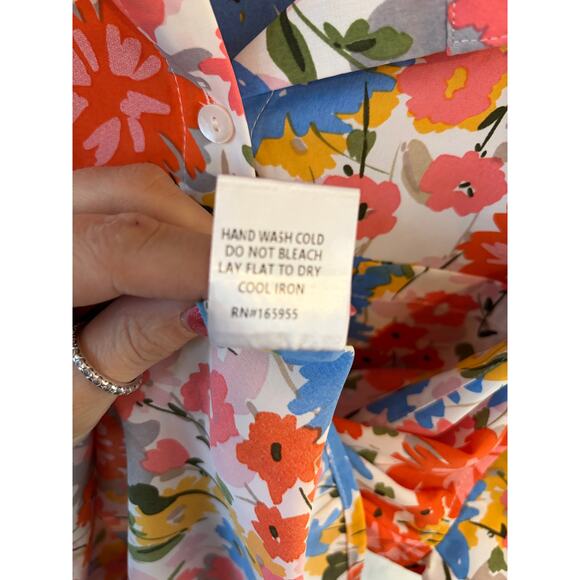 AnnieWear Los Angeles Floral Button Down Blouse Size S Colorful Spring Top - Picture 5 of 7